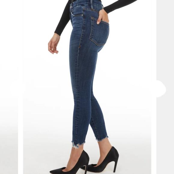 Good American Good Legs Skinny Jeans Raw Hem Stretch Dark Denim NWT 2/26 - Picture 9 of 11